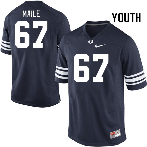 Youth #67 Brooks Maile BYU Cougars College Football Jerseys Stitched-Navy - Click Image to Close